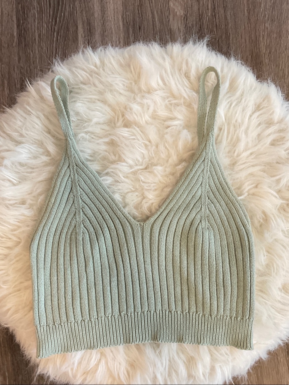 Ribbed Knit V-Neck Camisole in Sage Green
